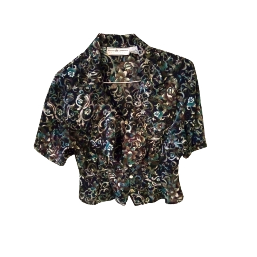 VTG Maggie Lawrence Green/Black Paisley Short Waisted Blouse Dark Romantic S